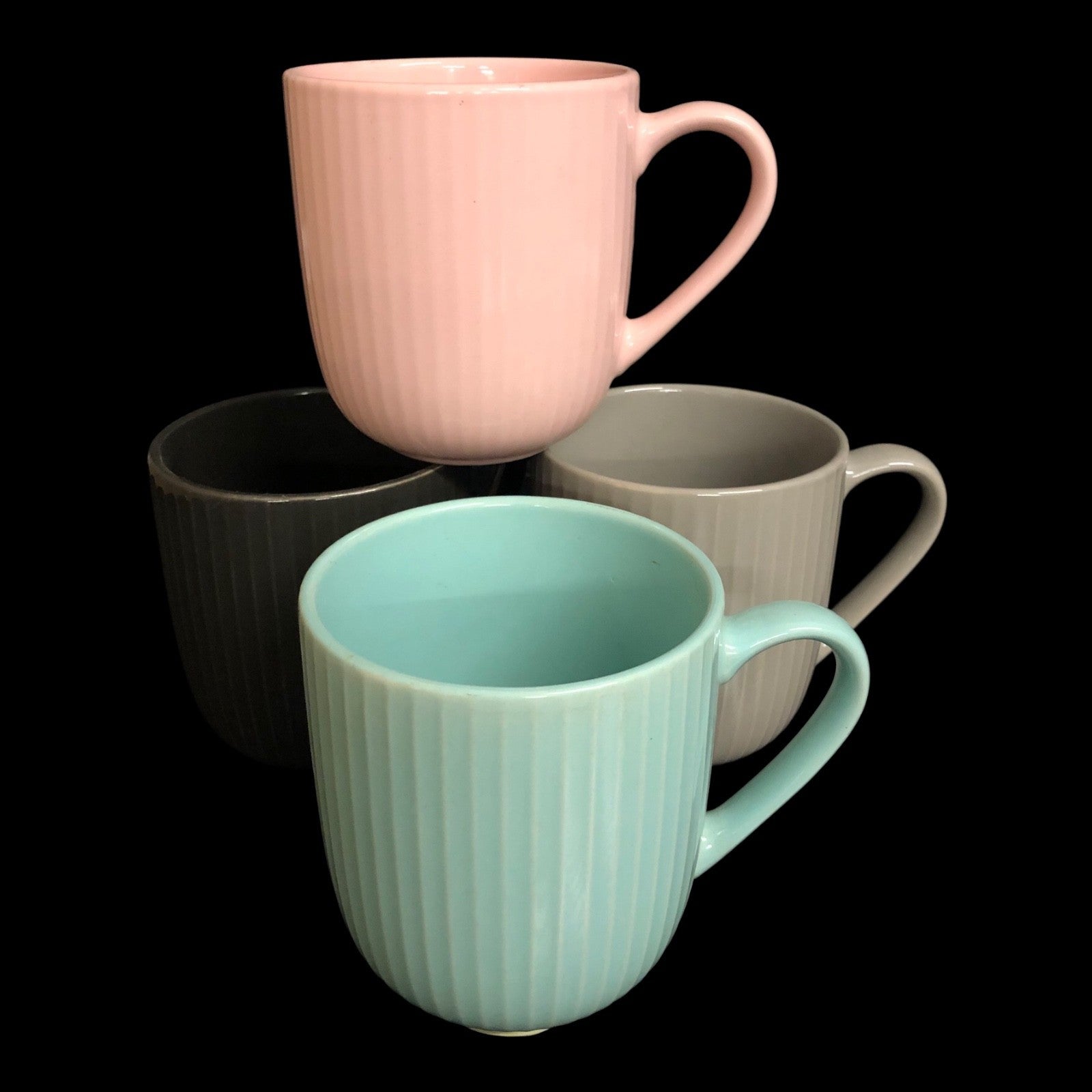 4x Kaffeebecher Keramik – Bunt Schwarz Rosa Hellgrau Grün – Tassen Set 330ml