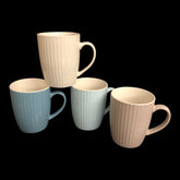 4x Kaffeebecher 330ml – Keramik Tassen Set Streifen Blau Weiß Grau Kaffee Becher