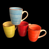 4x Kaffeebecher 300ml – Keramik Tassen Set Bunt Hellgrün Hellblau Rot Orange