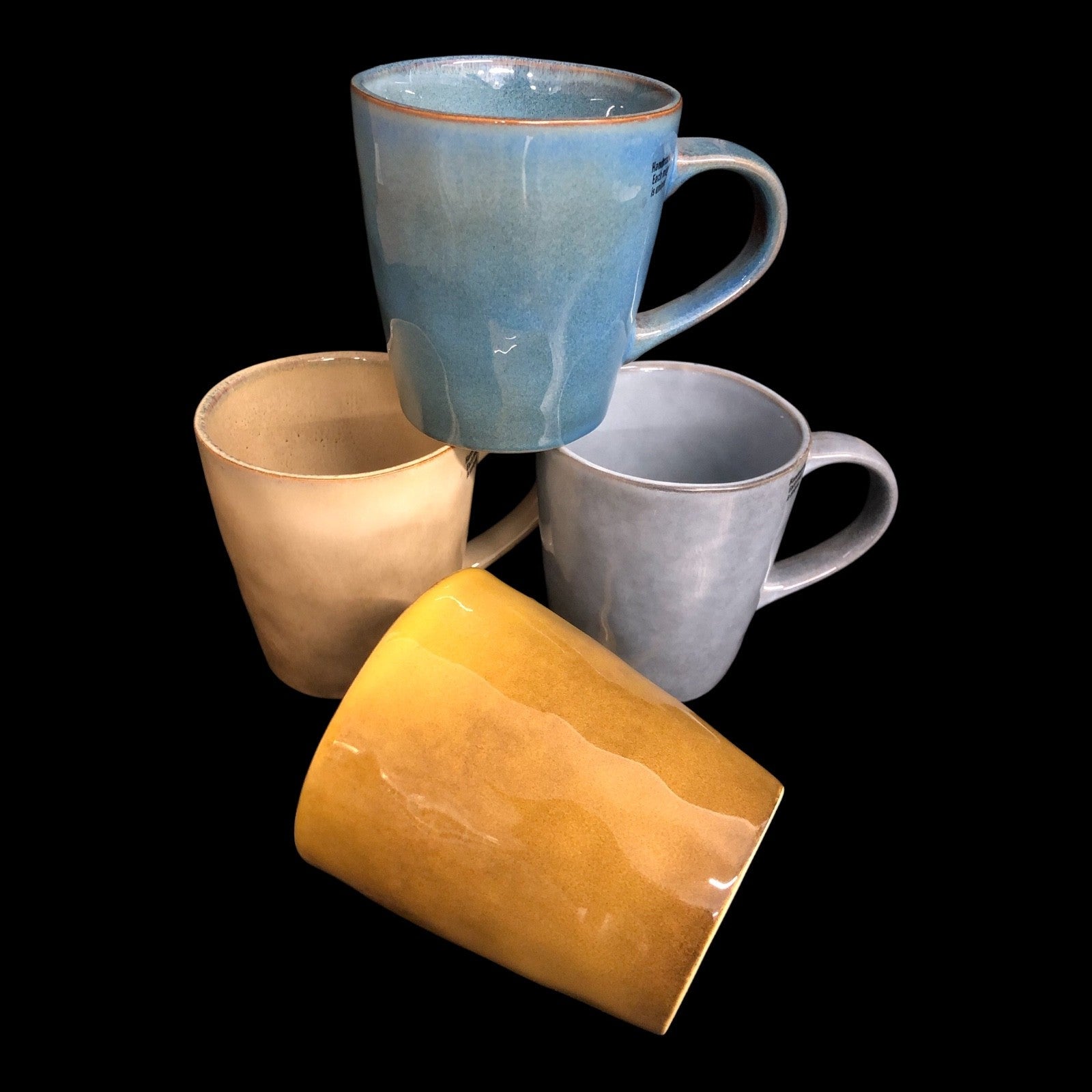 4 Stück Kaffeebecher 350ml Keramik Kaffee Tassen Becher Bunt handglasiert