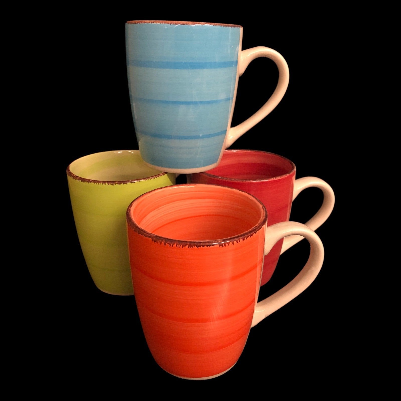 4x Kaffeebecher 300ml – Keramik Tassen Set Bunt Hellgrün Hellblau Rot Orange