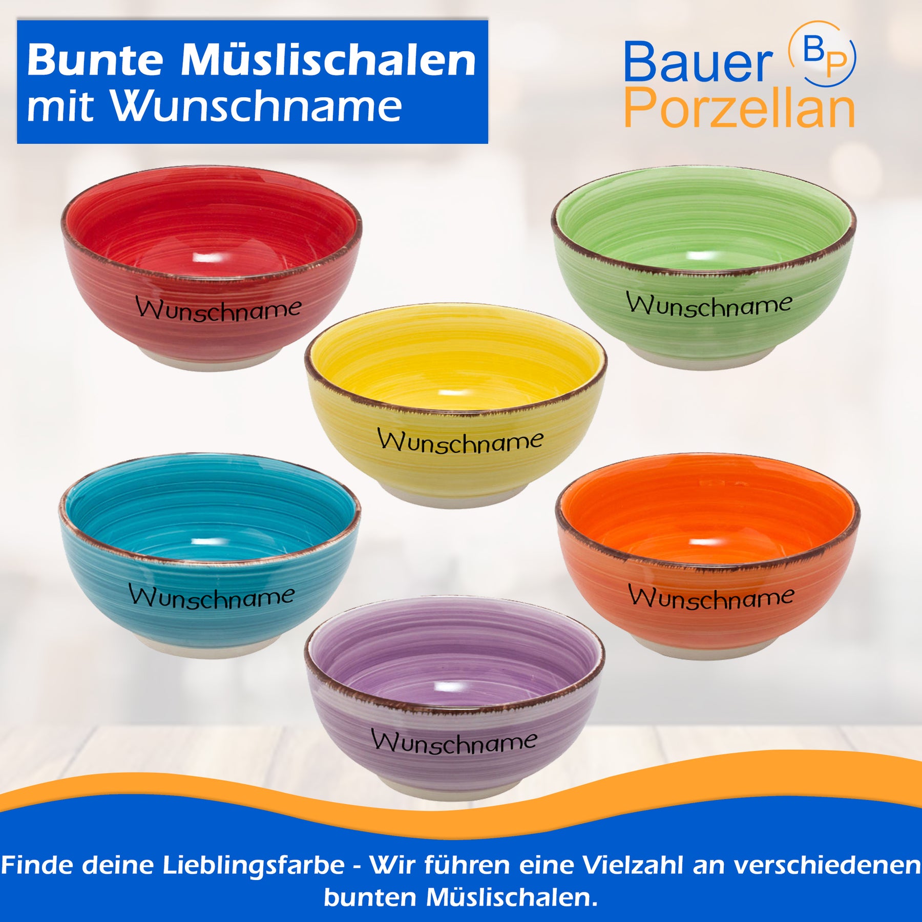 Müslischale Porridge Schale Keramik Bunt Orange mit Wunschname