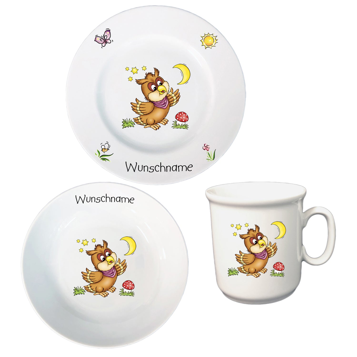 Kinderservice 3-tlg. Eule mit Wunschname