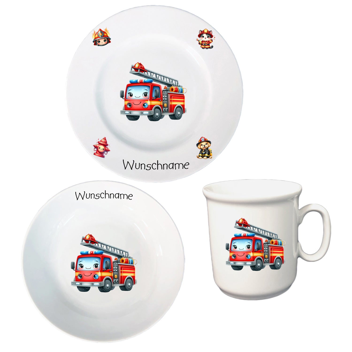 Kinderservice 3-tlg. Kids Feuerwehr mit Wunschname
