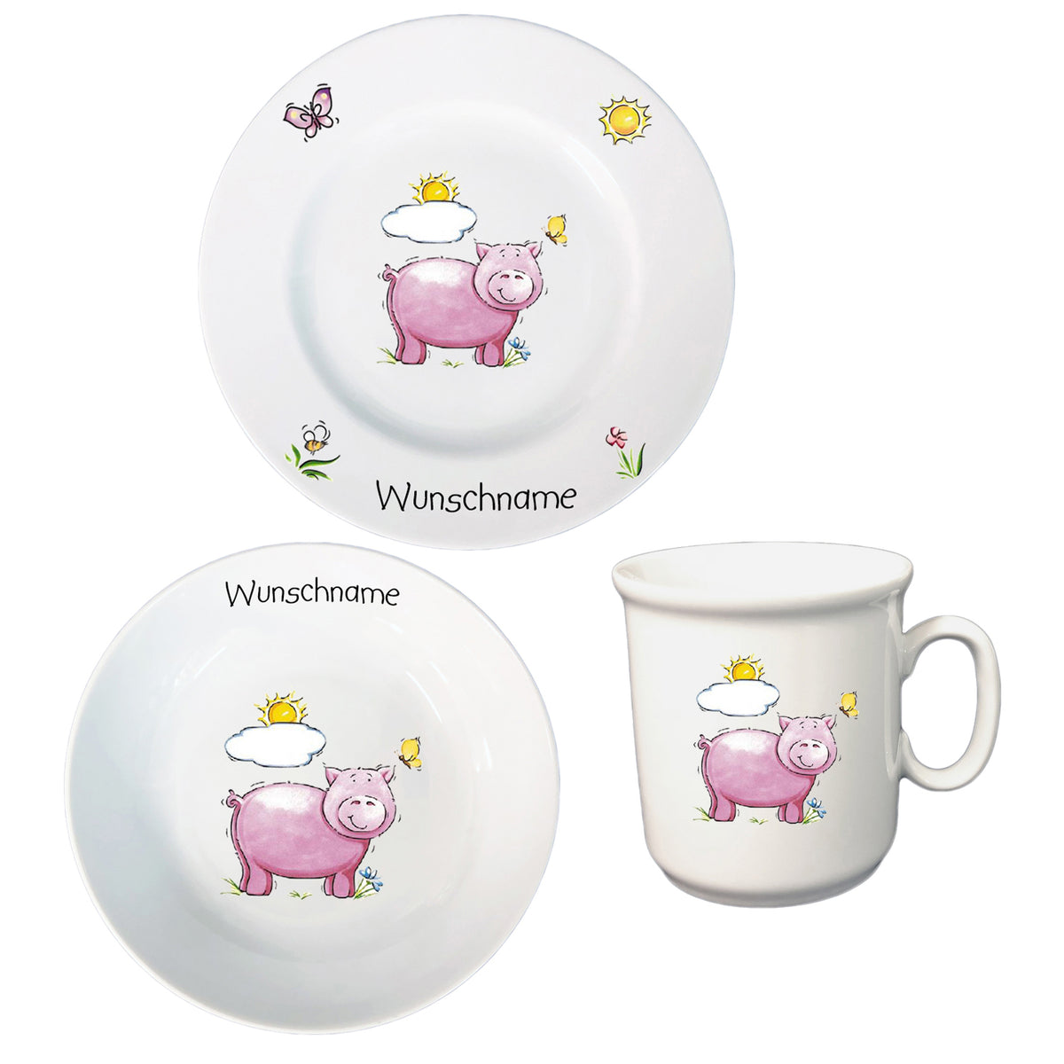 Kinderservice 3-tlg. Schwein mit Wunschname