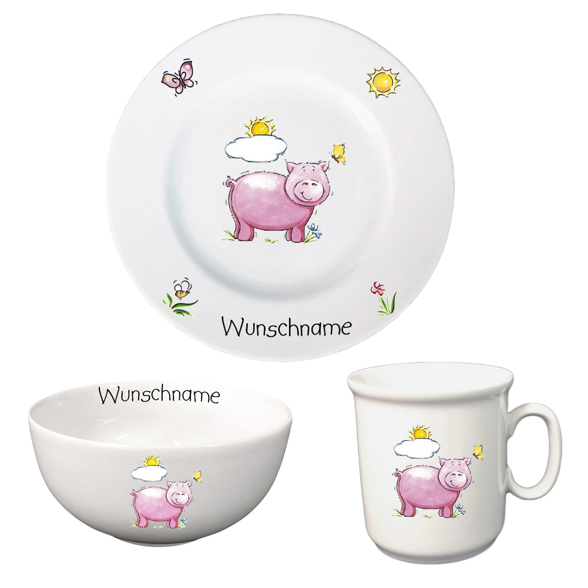Kindergeschirr 3-tlg. Schwein mit Wunschname