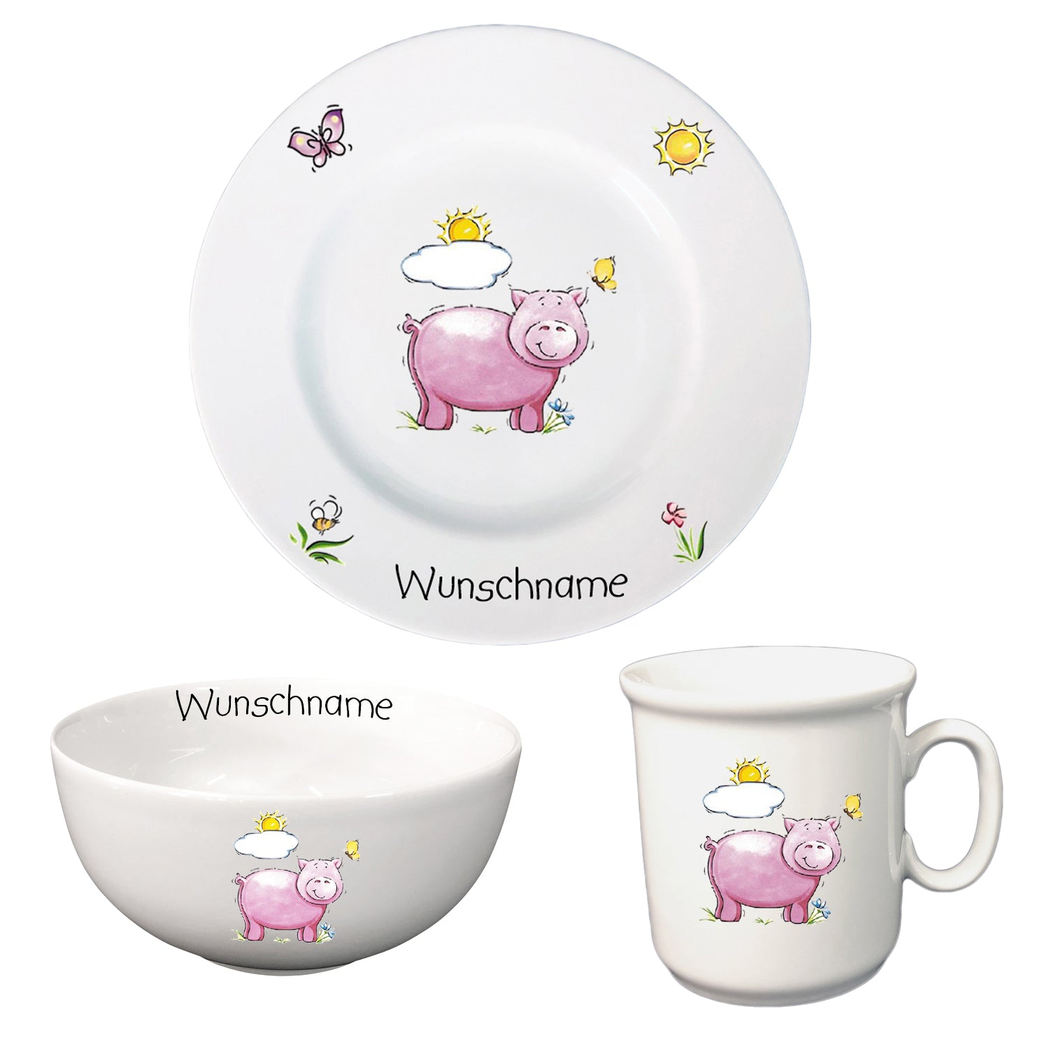 Kindergeschirr 3-tlg. Schwein mit Wunschname
