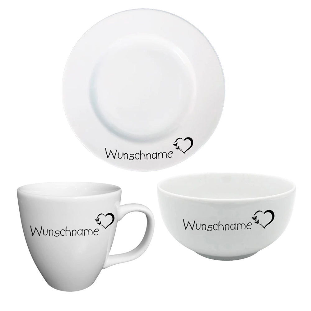 Frühstücksservice 3-tlg. Schmetterling mit Wunschname