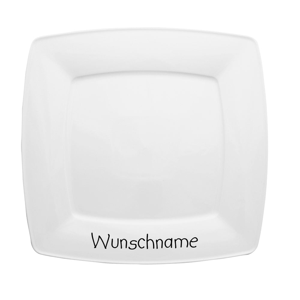 Frühstücksteller Teller eckig 21cm Weiß mit Wunschname