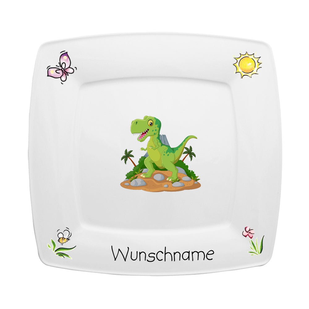 Frühstücksteller eckig Dinosaurier mit Wunschname