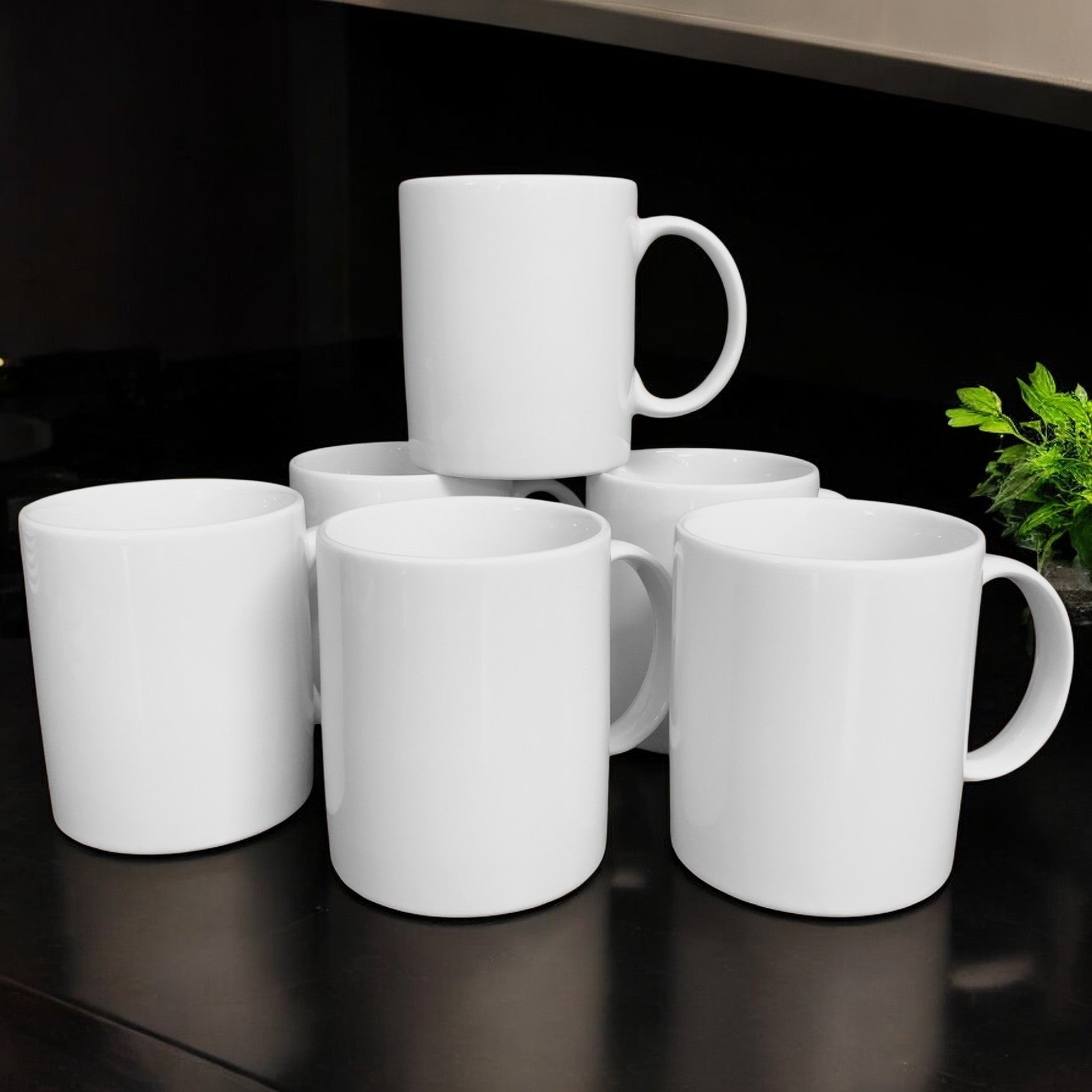 Kaffeebecher 6 Stück 320ml Weiß | Tassen aus Premium Porzellan | Kaffee Becher