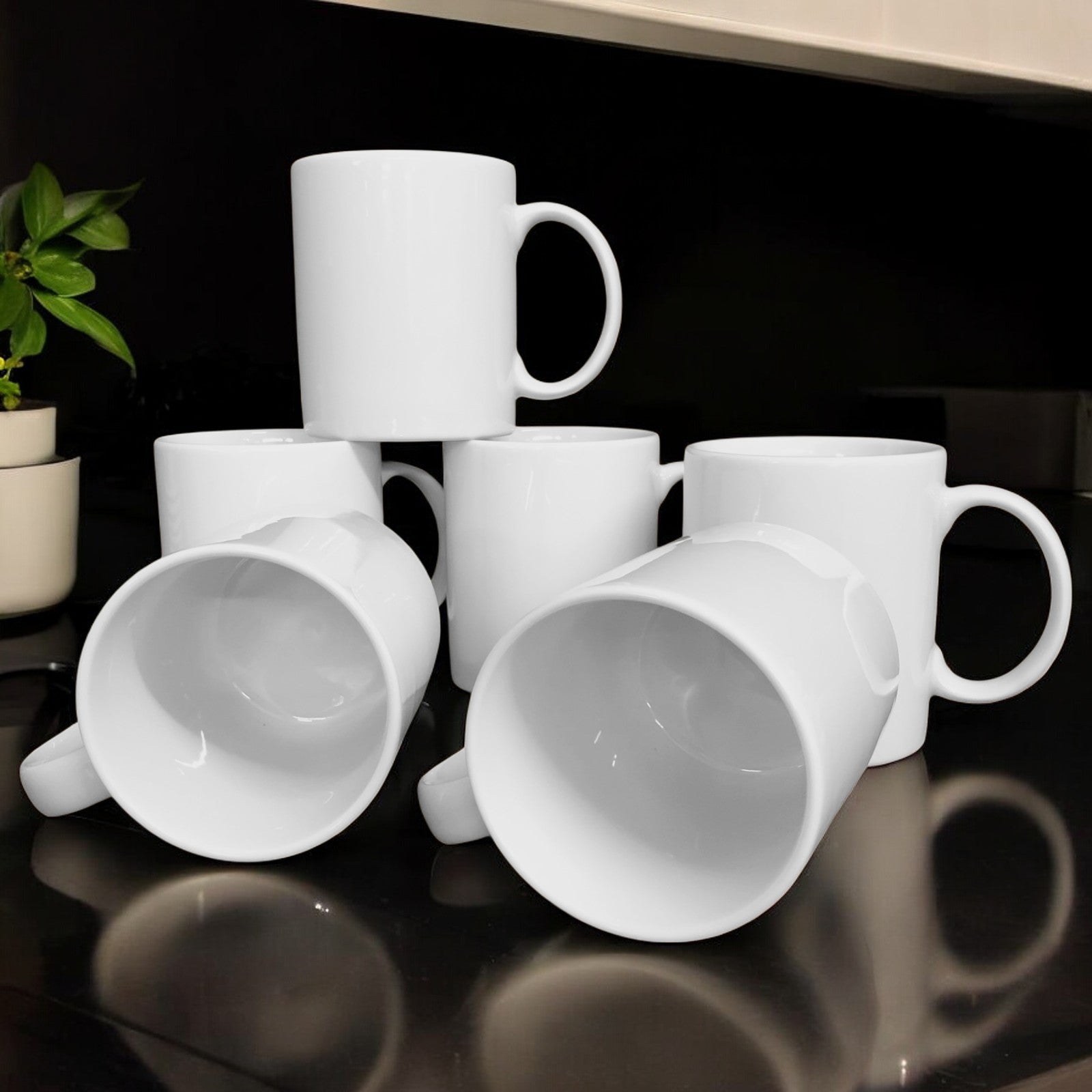 Kaffeebecher 6 Stück 320ml Weiß | Tassen aus Premium Porzellan | Kaffee Becher