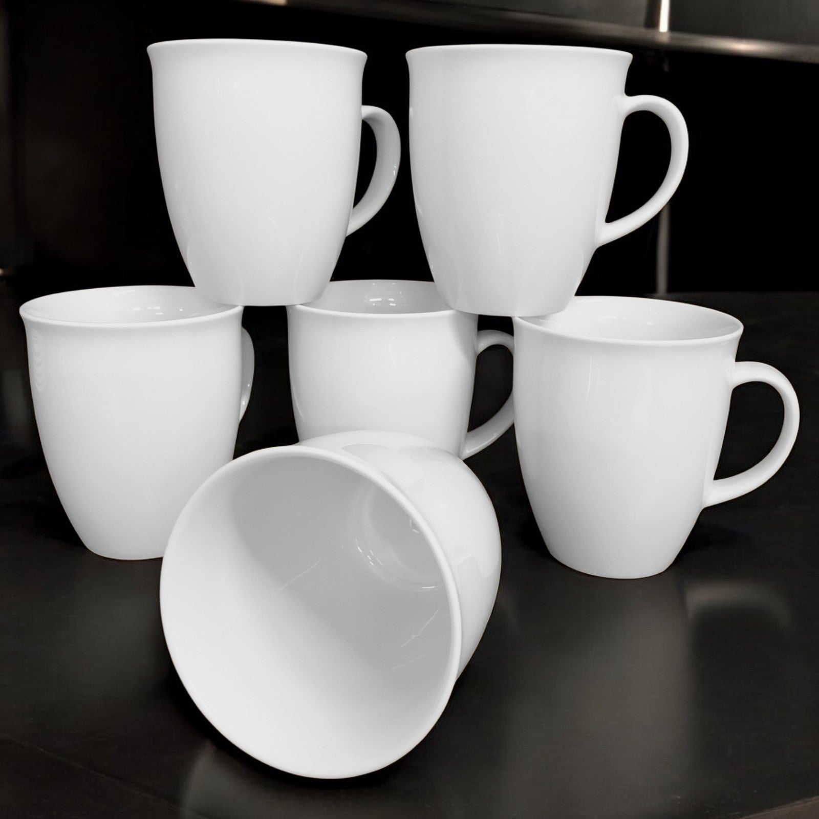Kaffeebecher 6 Stück 400ml Weiß | Tassen aus Premium Porzellan | Kaffee Becher