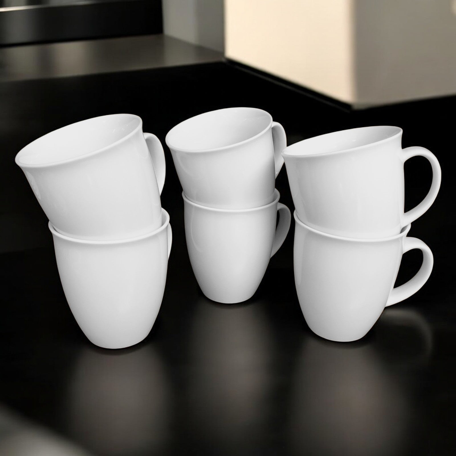 Kaffeebecher 6 Stück 400ml Weiß | Tassen aus Premium Porzellan | Kaffee Becher