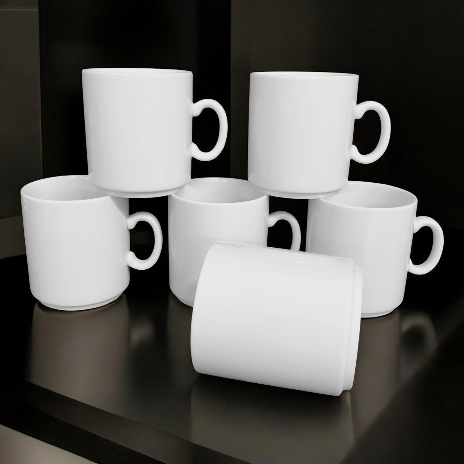 Kaffeebecher 6er Set stapelbar 300ml Weiß | Tassen aus Premium Porzellan