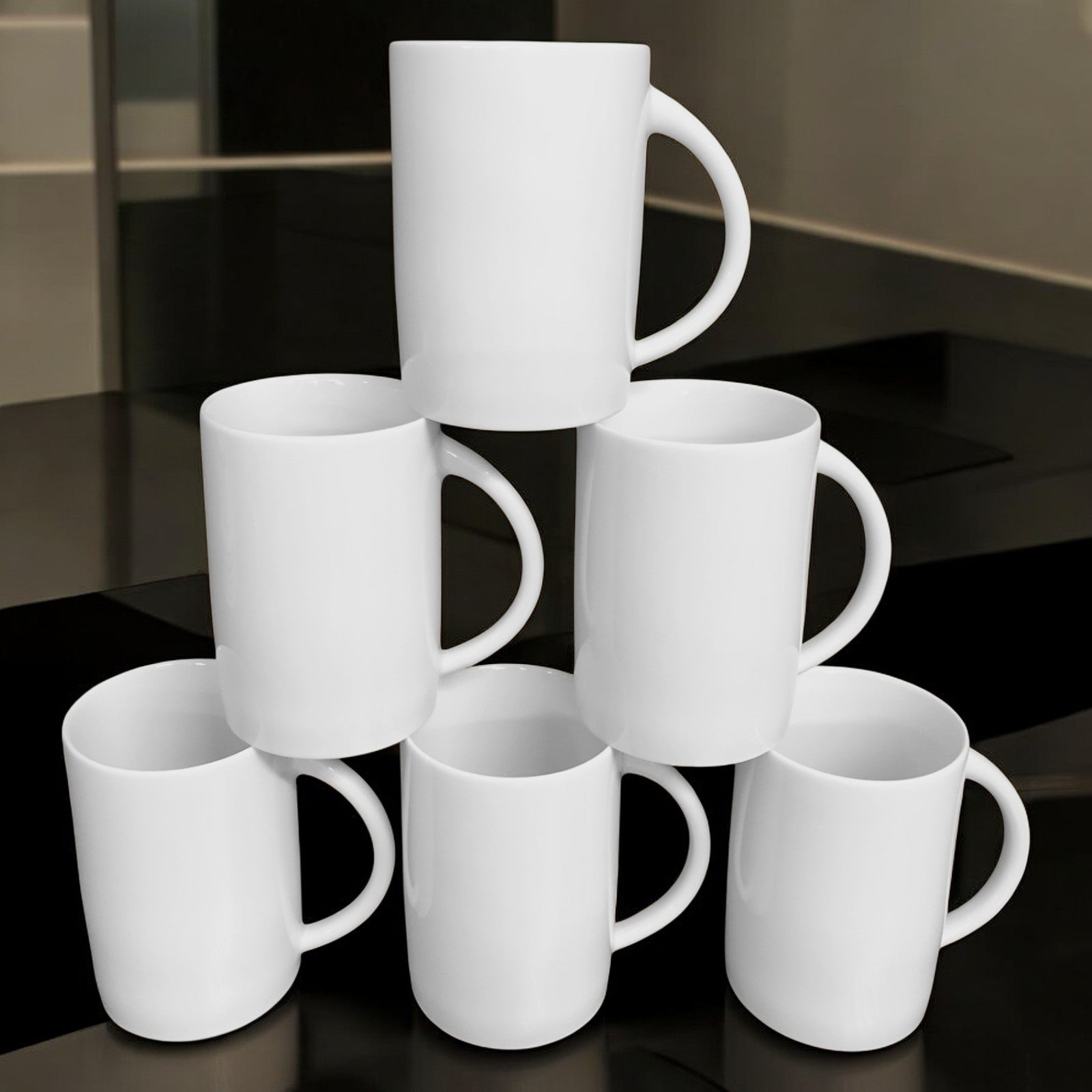 Kaffeebecher 6 Stück 280ml Weiß | Premium Porzellan Tassen | Kaffee Becher Set