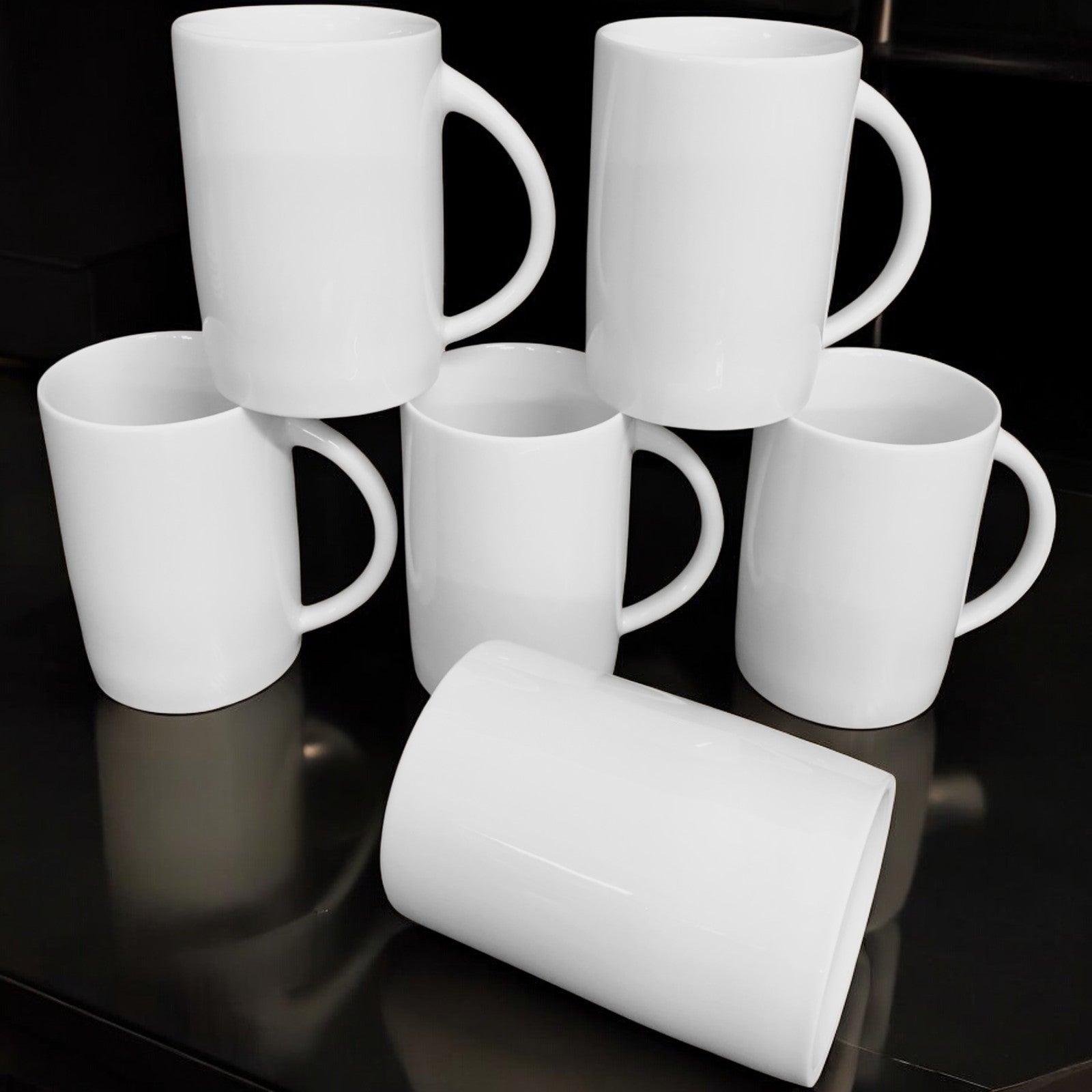 Kaffeebecher 6 Stück 280ml Weiß | Premium Porzellan Tassen | Kaffee Becher Set