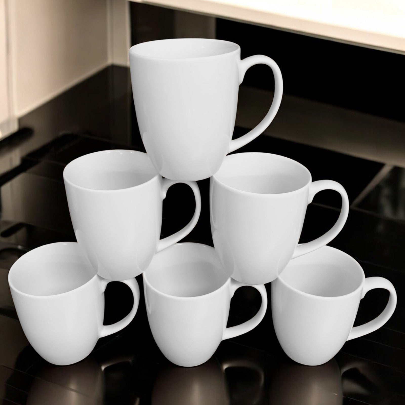 Kaffeebecher 6 Stück 320ml Weiß | Premium Porzellan Tassen | Kaffee Becher Set