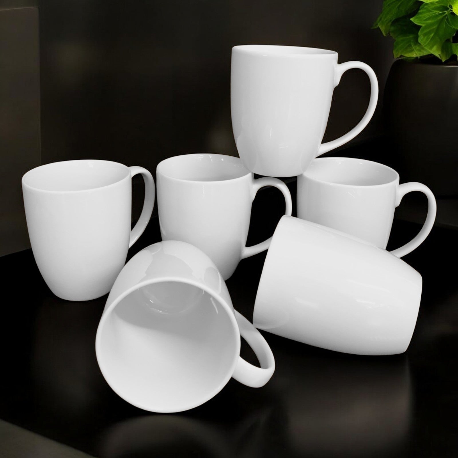 Kaffeebecher 6 Stück 320ml Weiß | Premium Porzellan Tassen | Kaffee Becher Set