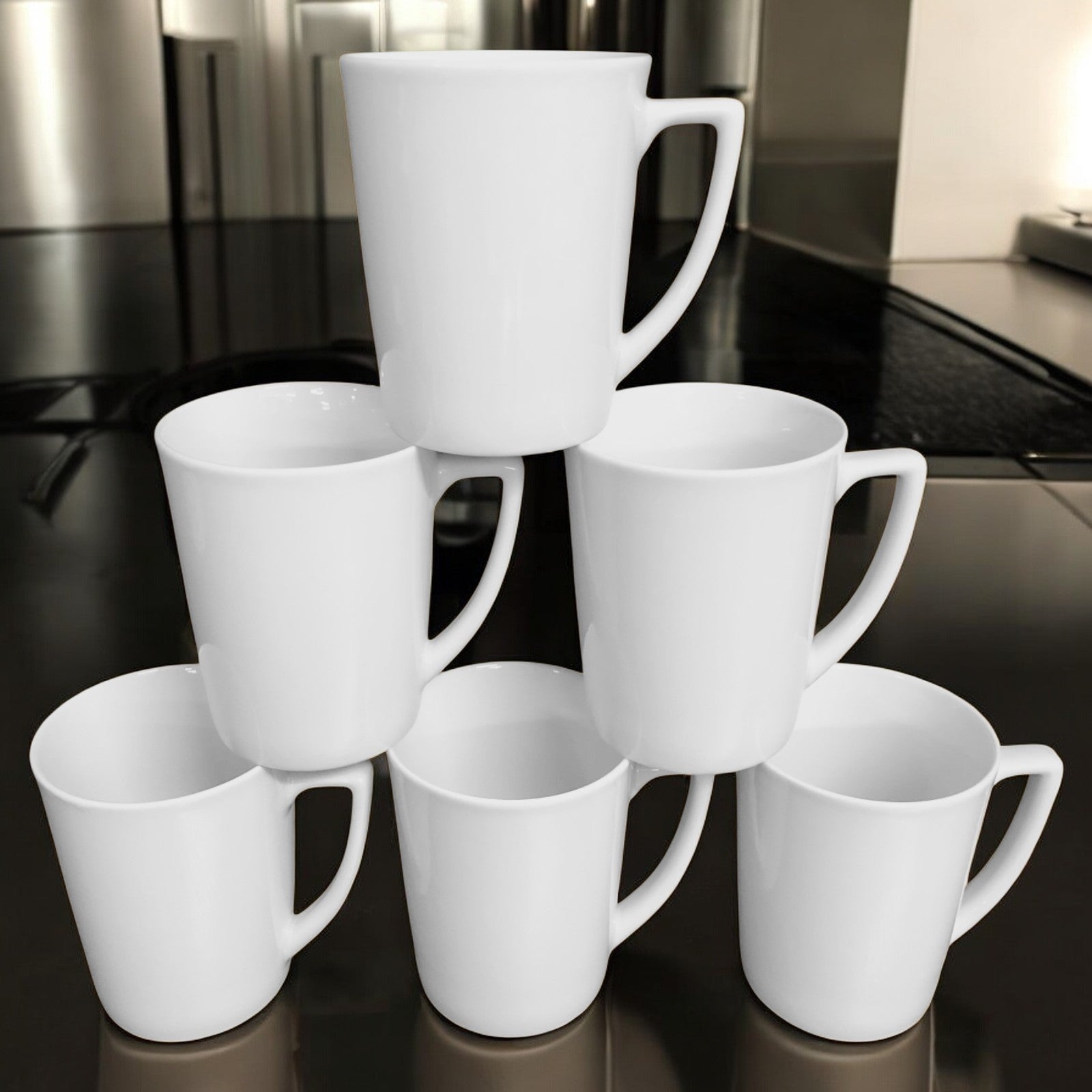 Kaffeebecher 6 Stück 280ml Weiß | Tassen aus Premium Porzellan | Kaffee Becher