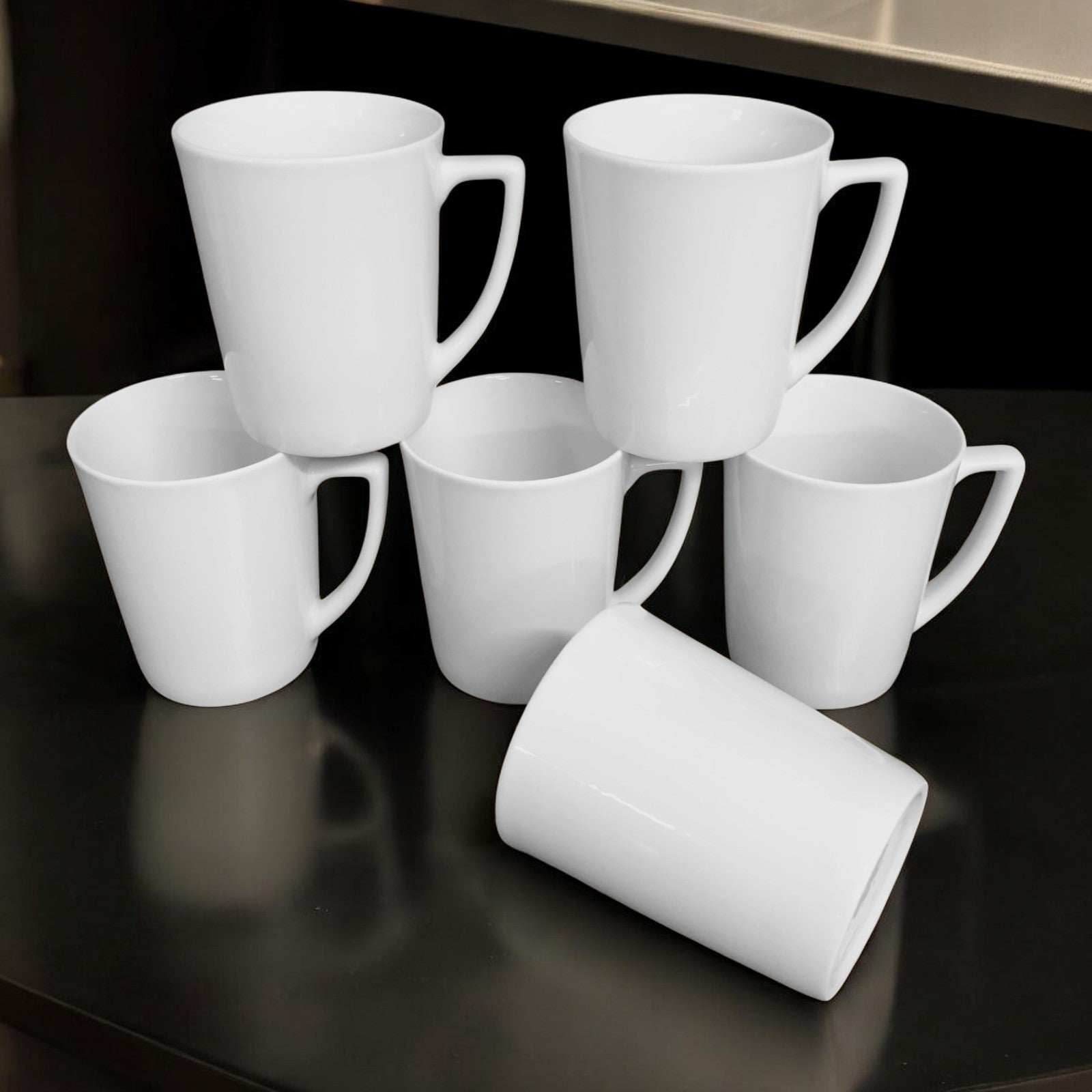 Kaffeebecher 6 Stück 280ml Weiß | Tassen aus Premium Porzellan | Kaffee Becher