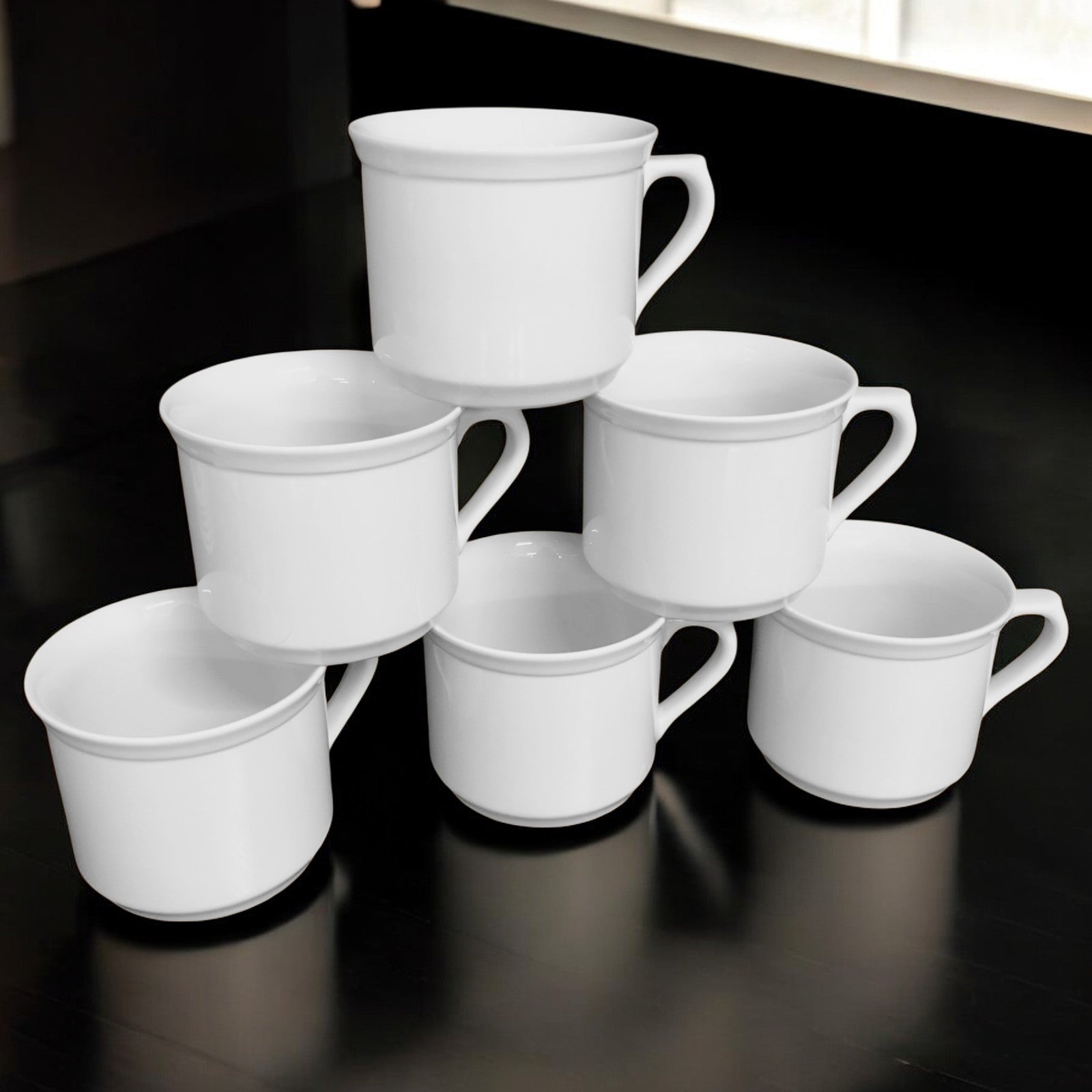 Kaffeebecher 6 Stück 450ml Weiß | Tassen aus Premium Porzellan | Kaffee Becher