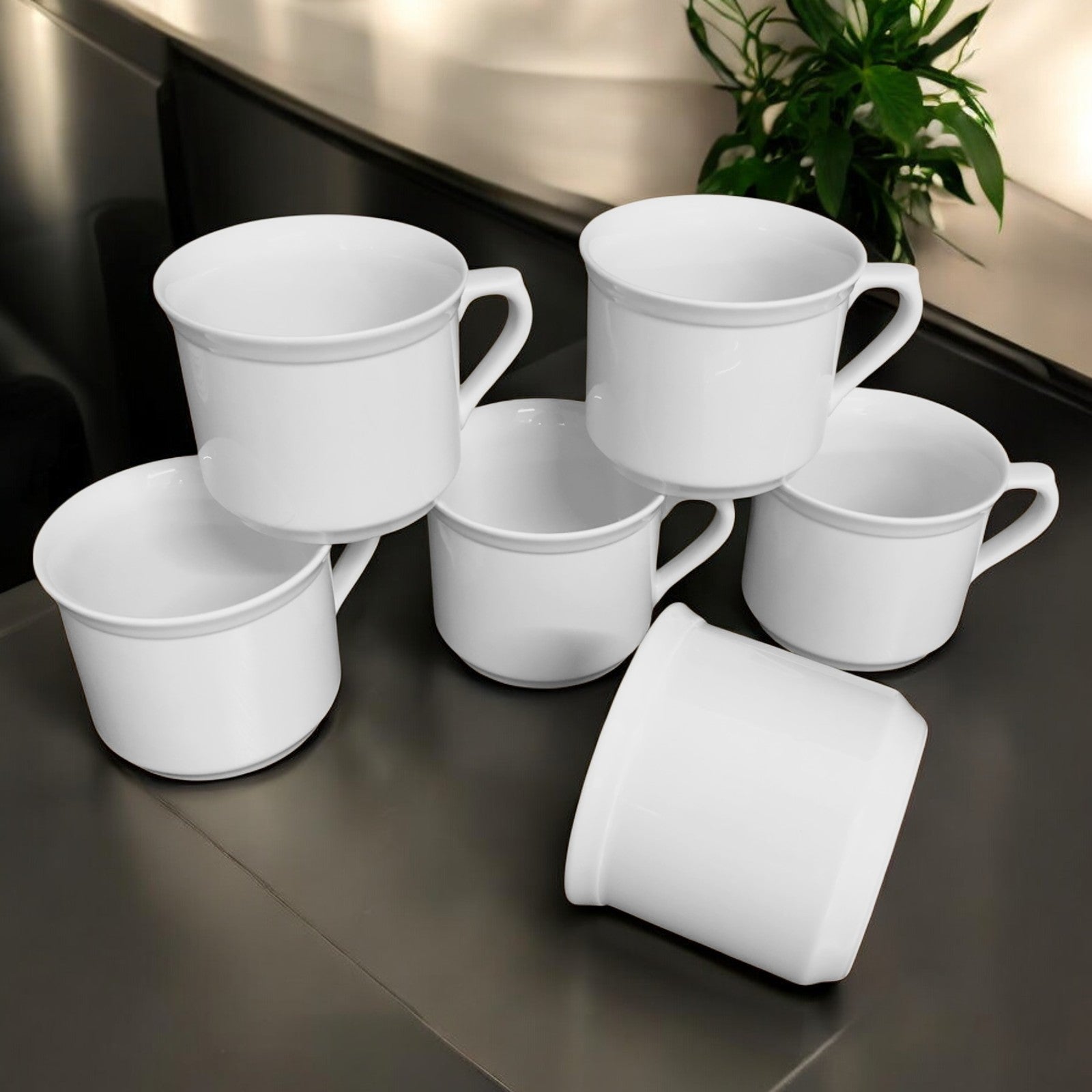 Kaffeebecher 6 Stück 450ml Weiß | Tassen aus Premium Porzellan | Kaffee Becher