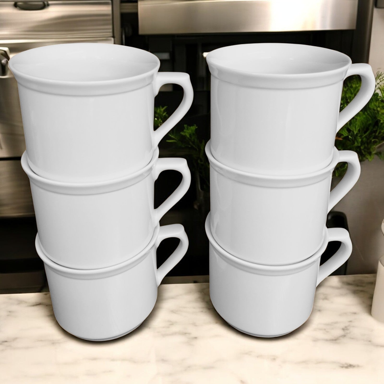 Kaffeebecher 6 Stück 450ml Weiß | Tassen aus Premium Porzellan | Kaffee Becher