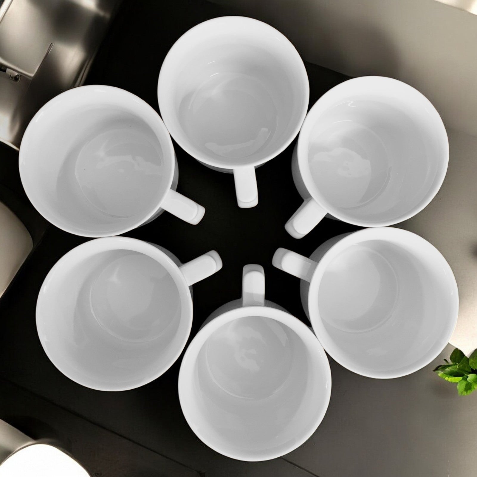 Kaffeebecher 6 Stück 450ml Weiß | Tassen aus Premium Porzellan | Kaffee Becher