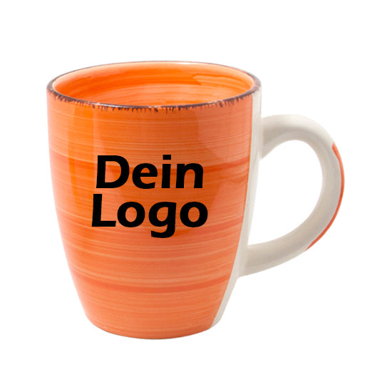 Kaffeebecher Tasse Keramik Bunt Orange 350ml mit individuellem Logo Schwarz