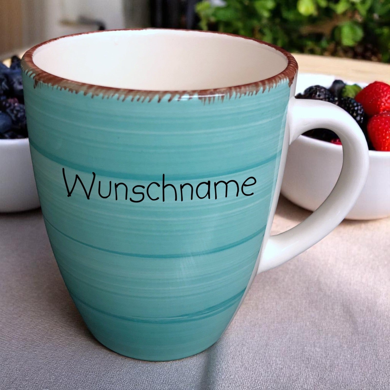 Kaffeebecher Tasse Keramik Bunt Türkis mit Wunschname