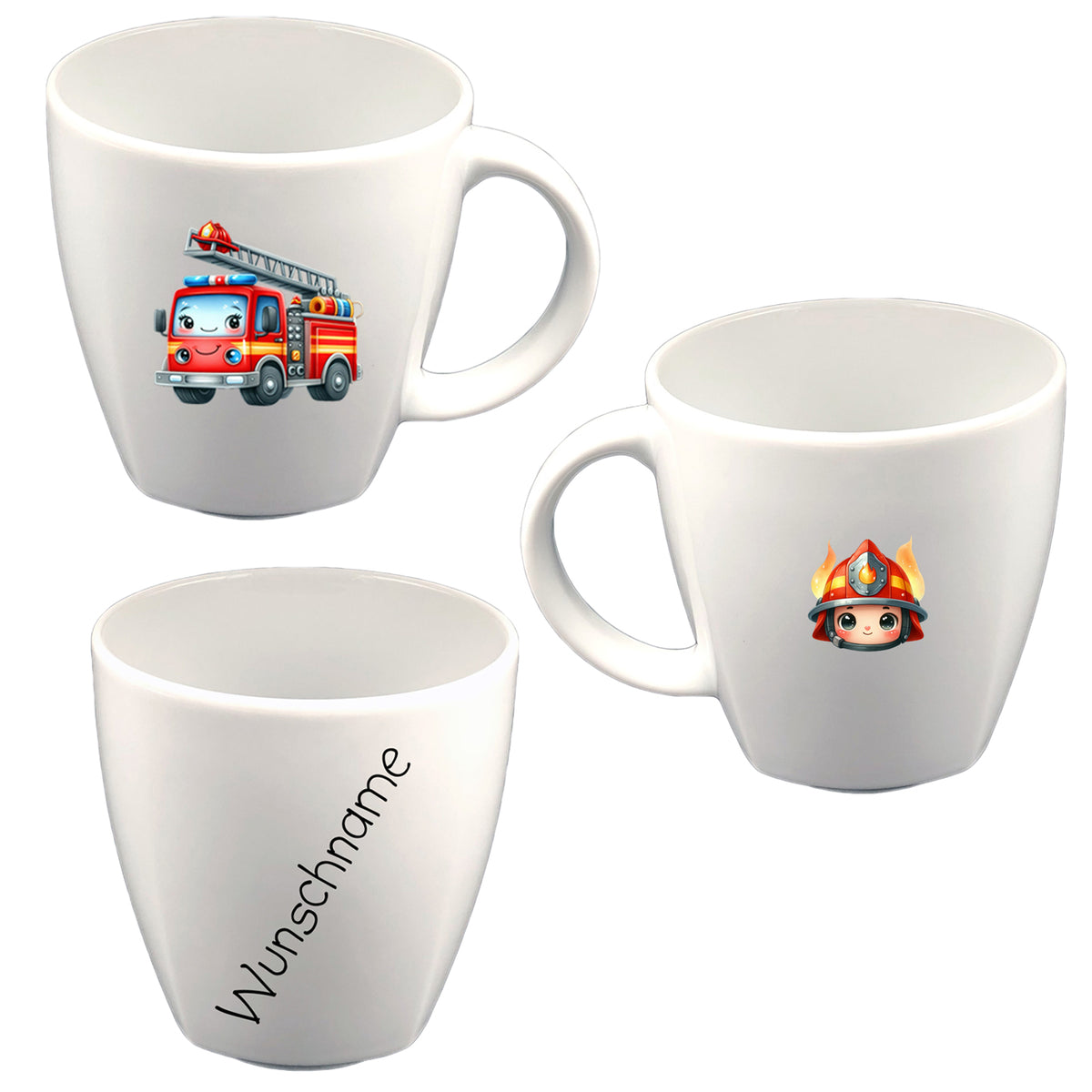 Tasse Kindertasse eckig Kids Feuerwehr mit Wunschname