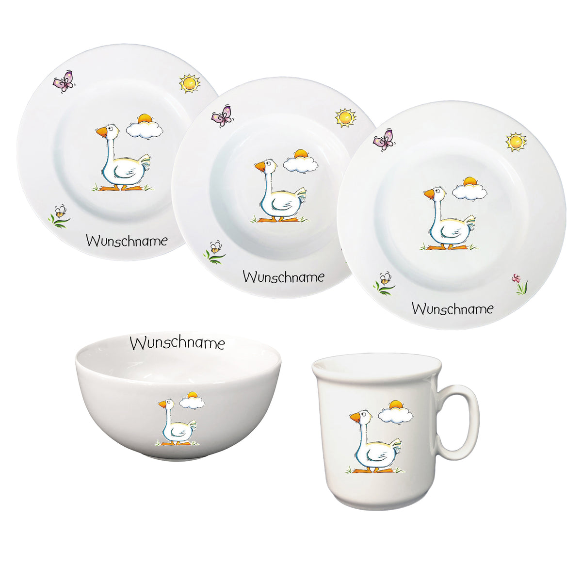 Kindergeschirr 5-tlg. Gans mit Wunschname