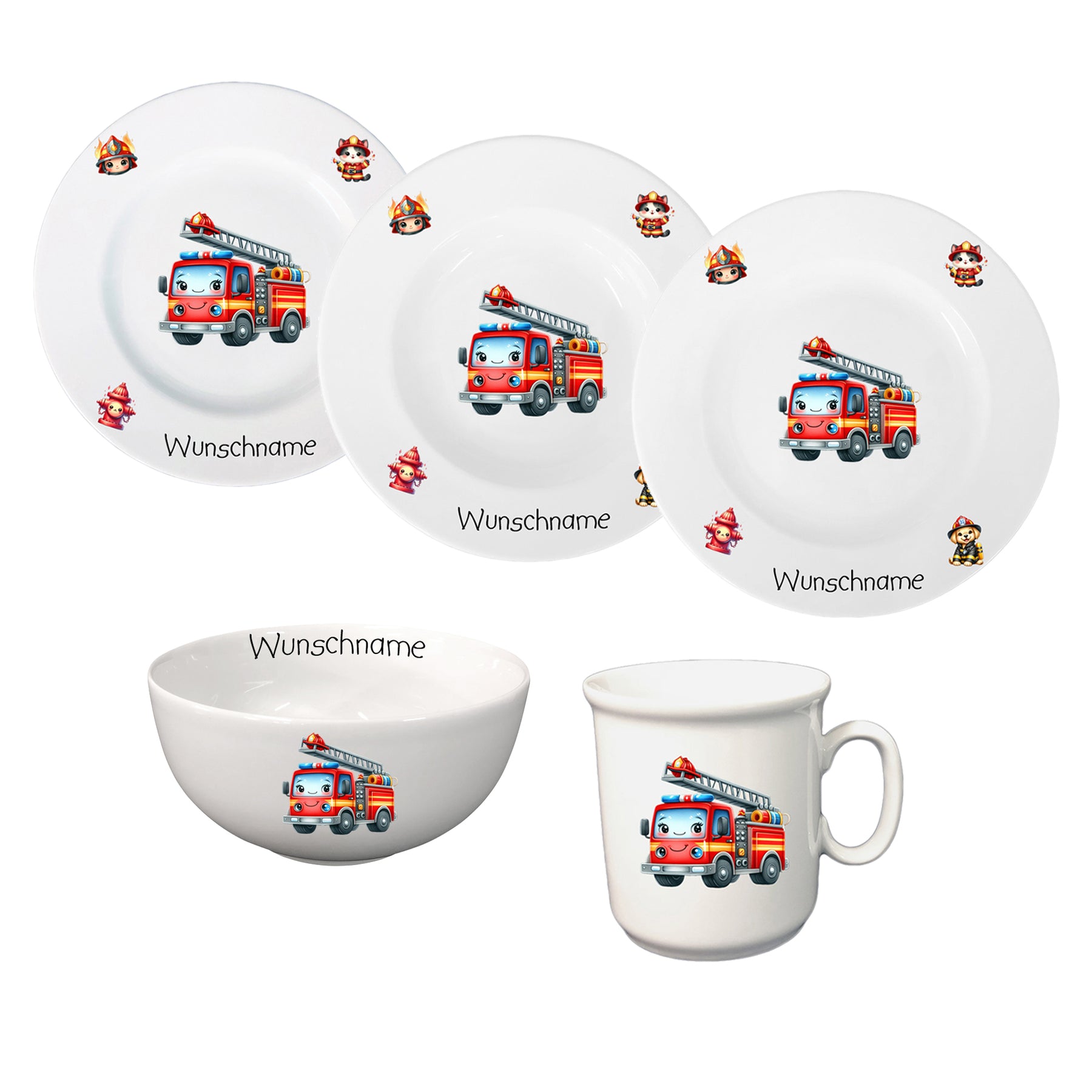 Kindergeschirr 5-tlg. Kids Feuerwehr mit Wunschname