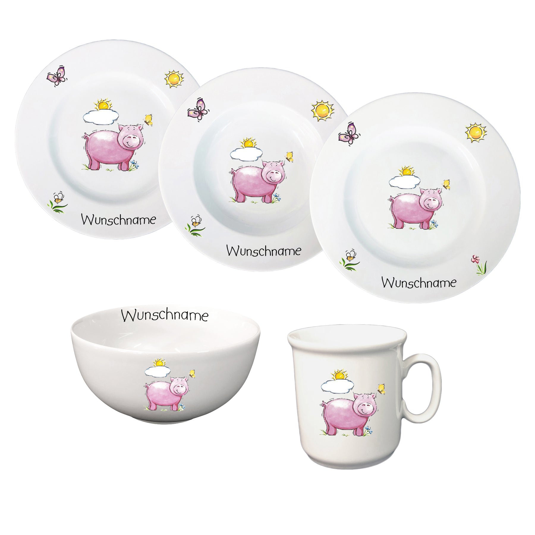 Kindergeschirr 5-tlg. Schwein mit Wunschname