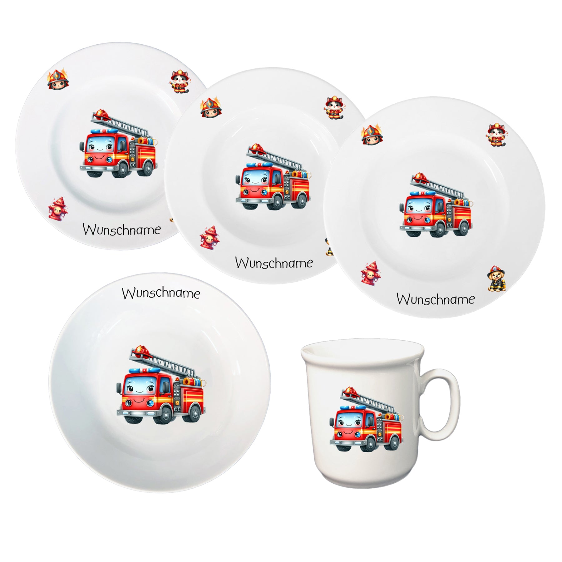 Kinderservice 5-tlg. Kids Feuerwehr mit Wunschname