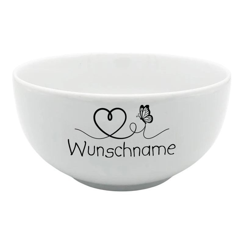 Müslischale Porridge Schale Porzellan Schmetterling & Herz mit Wunschname