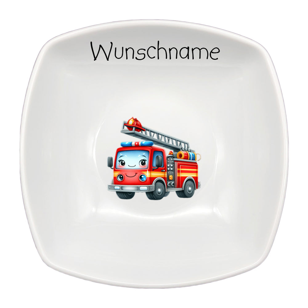 Kinderservice eckig 5-tlg. Kids Feuerwehr mit Wunschname