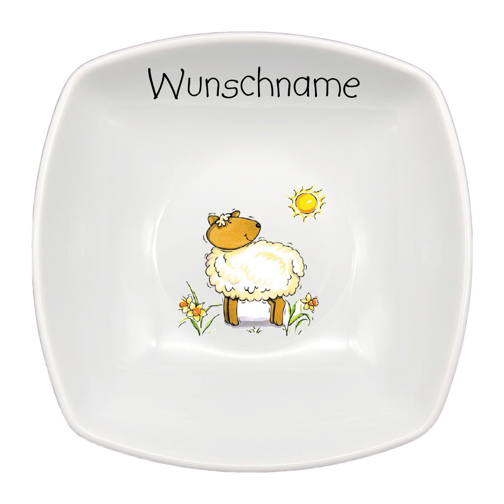 Frühstücksservice 3-tlg. eckig Lamm mit Wunschname