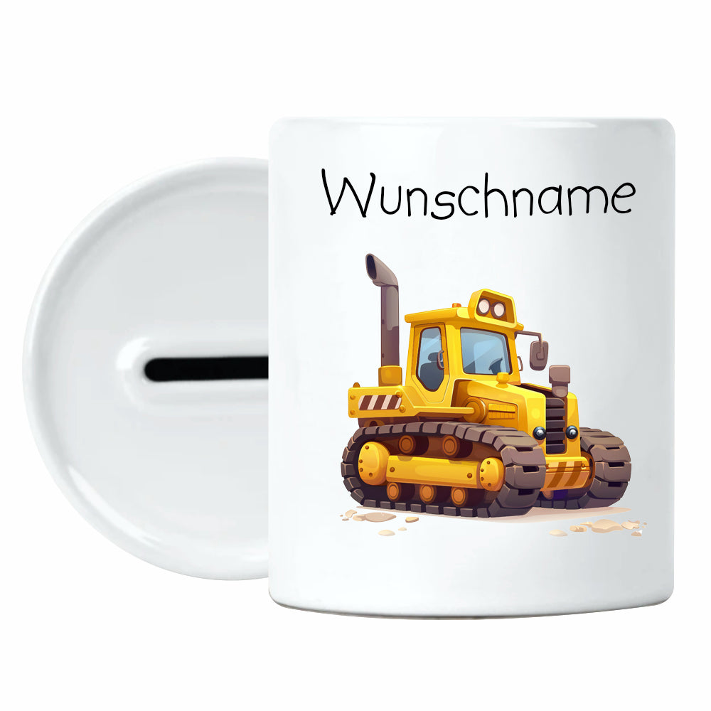 Spardose Baufahrzeug mit Wunschname