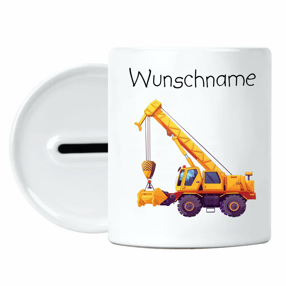 Spardose Kran mit Wunschname
