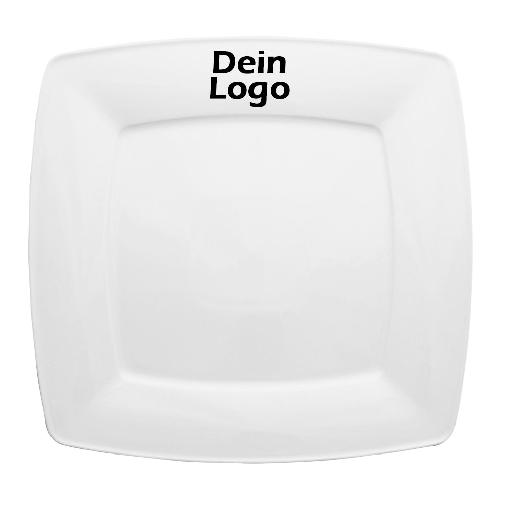 Speiseteller 26cm eckig Weiß mit Logo