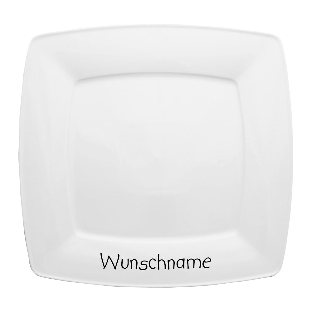 Speiseteller Teller eckig 26cm Weiß mit Wunschname
