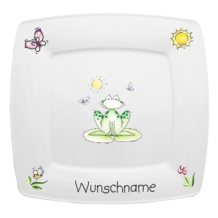 Speiseservice eckig 2-tlg. Frosch mit Wunschname