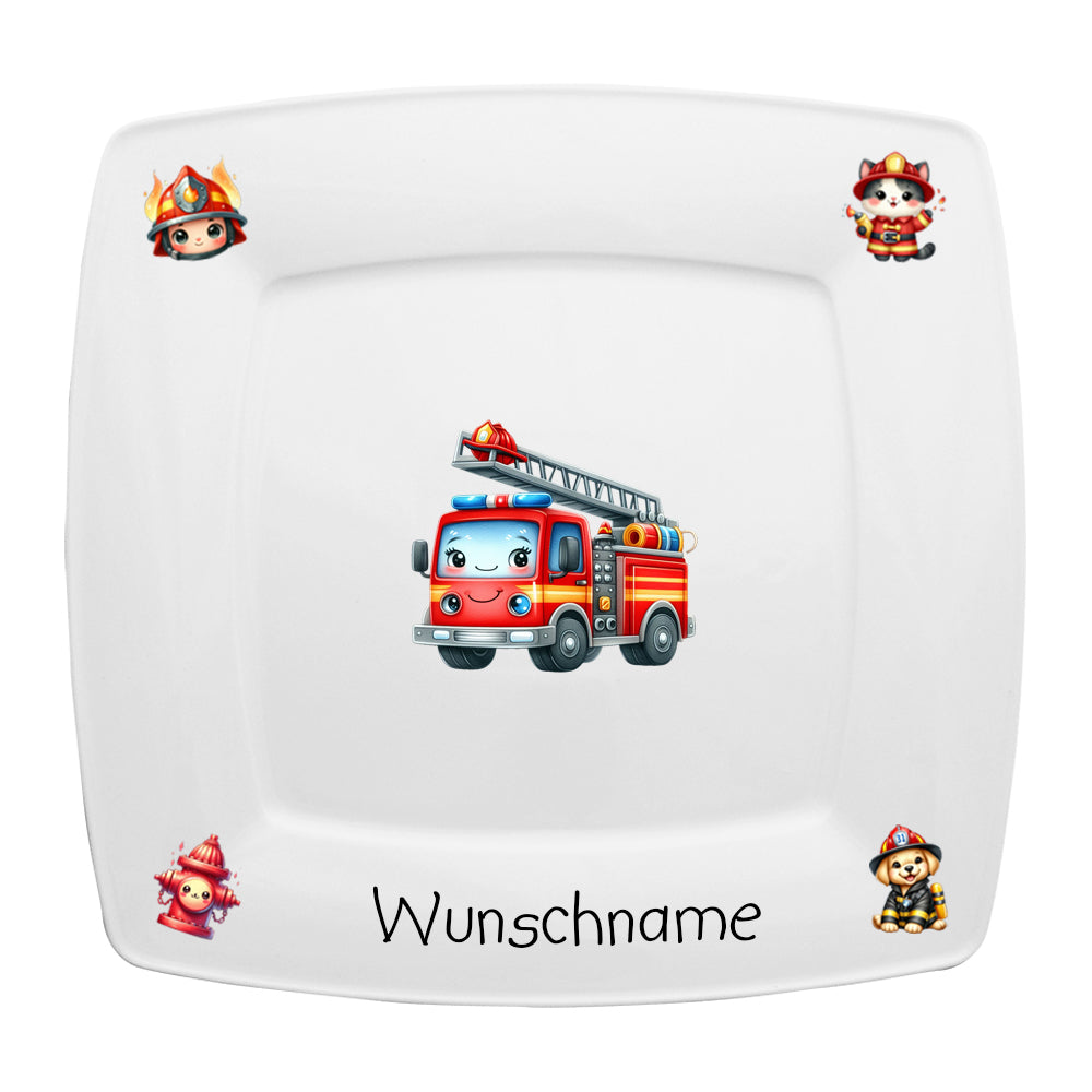 Kinderservice eckig 5-tlg. Kids Feuerwehr mit Wunschname