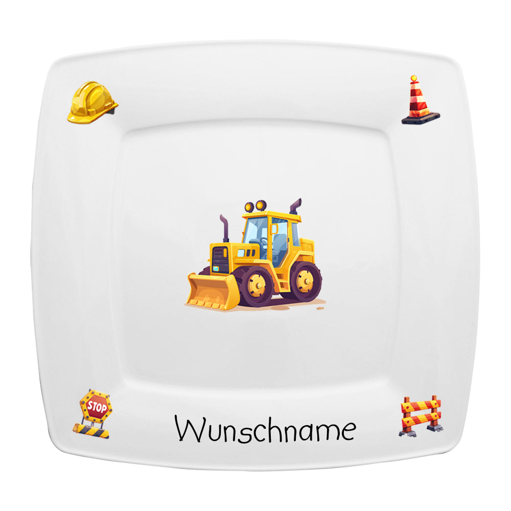 Speiseservice eckig 2-tlg. Radlader mit Wunschname