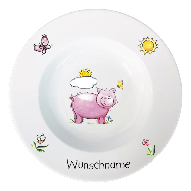 Kindergeschirr 5-tlg. Schwein mit Wunschname