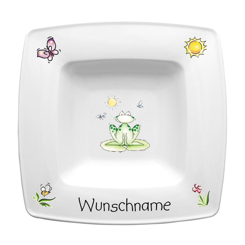 Speiseservice eckig 2-tlg. Frosch mit Wunschname