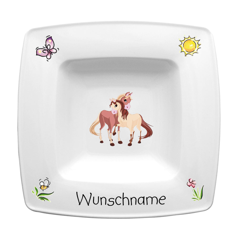 Speiseservice eckig 2-tlg. Pferde 2 mit Wunschname