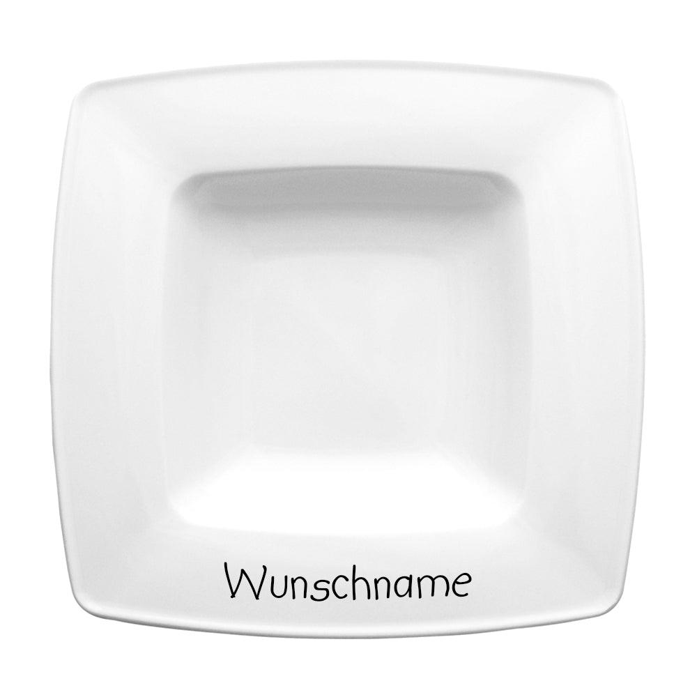 Suppenteller Teller eckig 22cm Weiß mit Wunschname